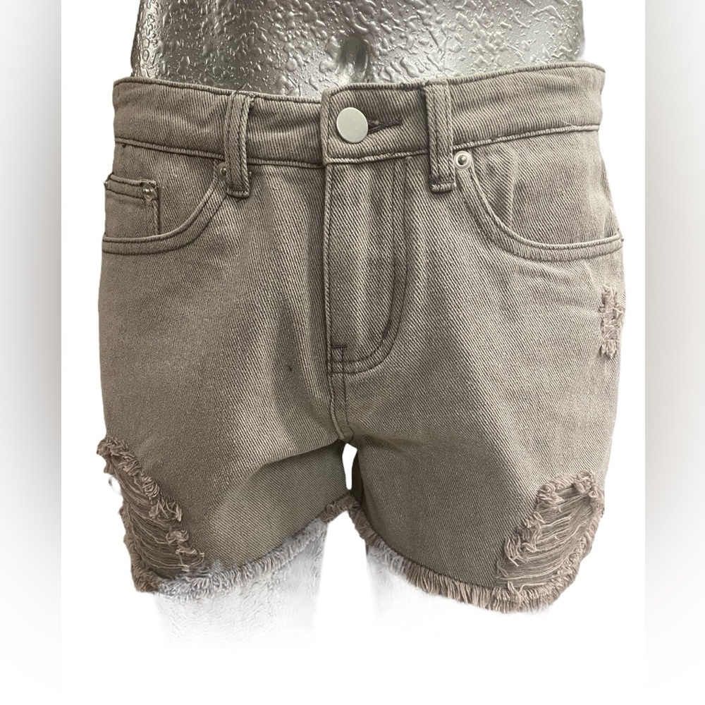 POL distressed denim shorts, raw hem, 5 pocket, low rise, sizes available S,M,L